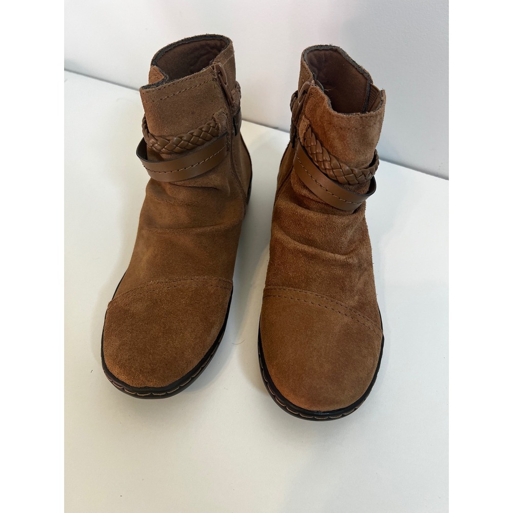 Clarks Cora Braid Ankle Boots Women Sz‎ 6M Dark Khaki Suede Side Zip Comfort NIB